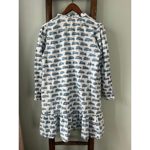 Le Bazar Coastal Mini Dress Blue Car Print Long Sleeve Ruffle Hem Size L - Picture 2 of 5